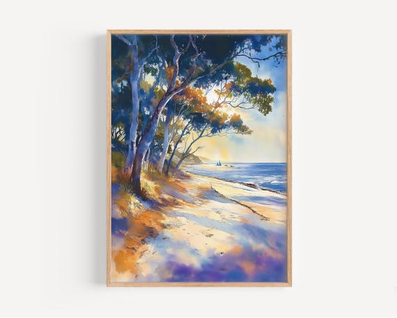 Bay Watercolor Painting Wall Art Print Australia Poster Travel Decor Illustration Home