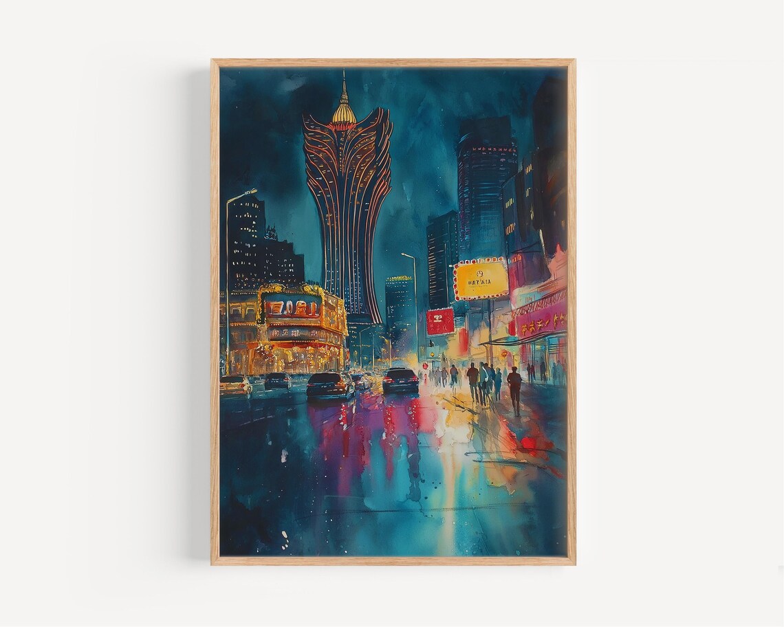 Macau Watercolor Poster, China Travel Decor