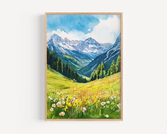 Stelvio Pass Watercolor Painting Wall Art Print Poster Italy Travel Decor Illustration Home