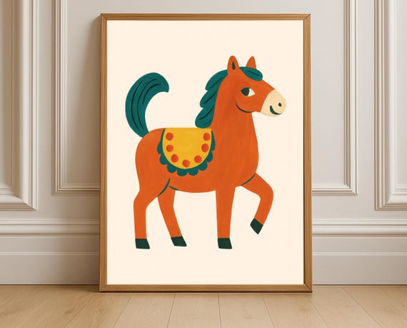 Horse Nursery Wall Art Playful Pony Print