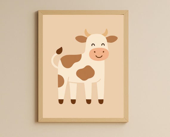 Cow Wall Art Cute Farm Animal Nursery Decor For Kids Room