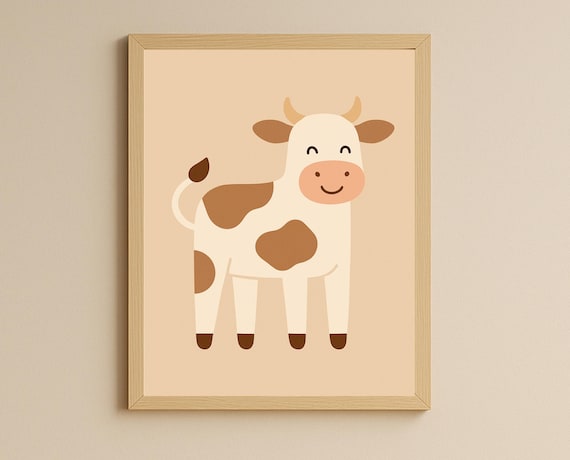 Happy Spotted Cow With Rosy Cheeks Minimal Nursery Kids Poster