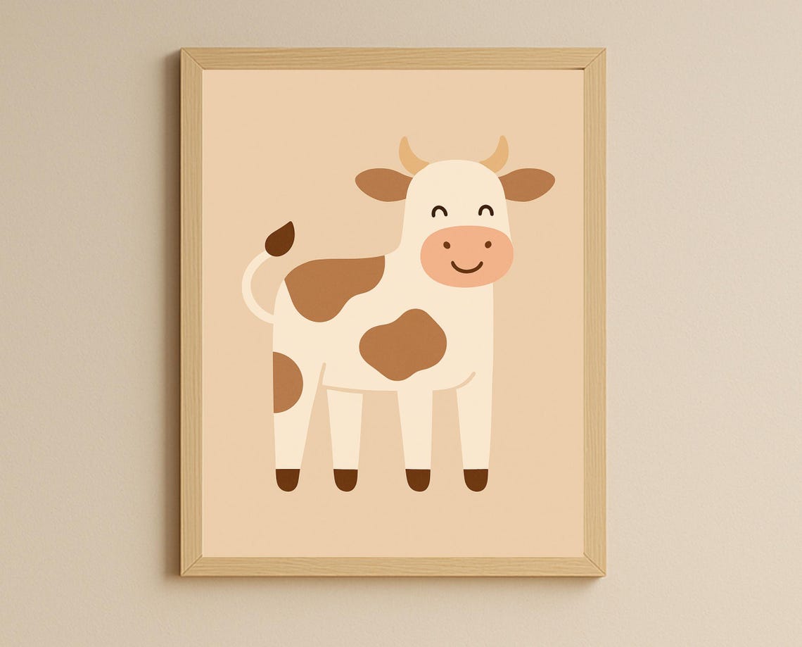 Happy Spotted Cow With Rosy Cheeks Minimal Nursery Kids Poster