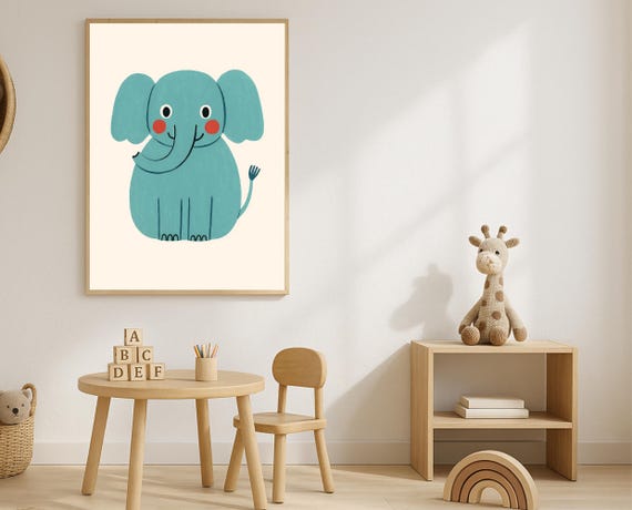 Elephant Nursery Wall Art Kids Room Playroom Decor Safari Jungle Animal Poster Instant