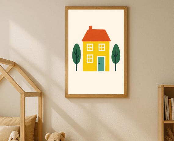 House Nursery Wall Art Home Kids Room Playroom Decor Trees Poster Colorful Gender Neutral Instant