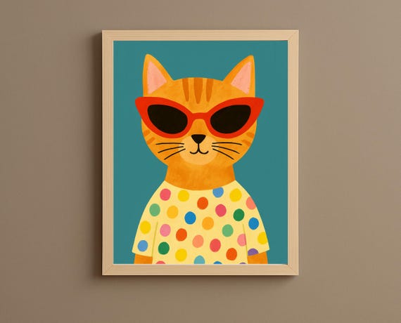 Cool Cat Wall Art Sunglasses Poster For Nursery Animal Kids Room Decor Playroom