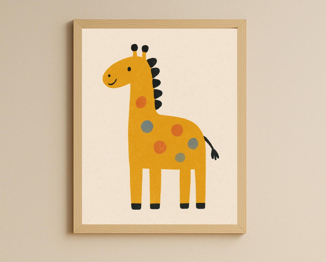 Polka Dot Giraffe Nursery Print Wall Art Kids Room Decor Instant