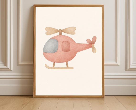 Helicopter Nursery Wall Art Pastel Transportation Gender Neutral Baby Room Toddler