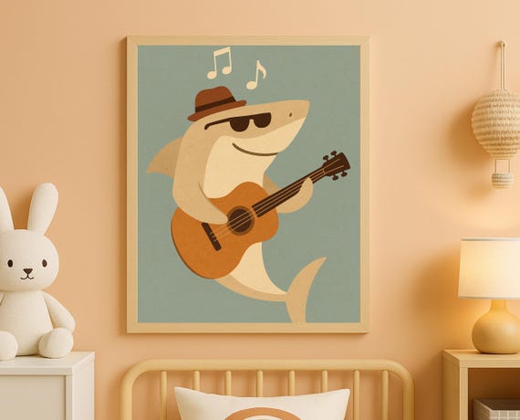 Guitar Playing Wall Art Cool Musical Animal Print For Kids Nursery Decor Modern Room Poster