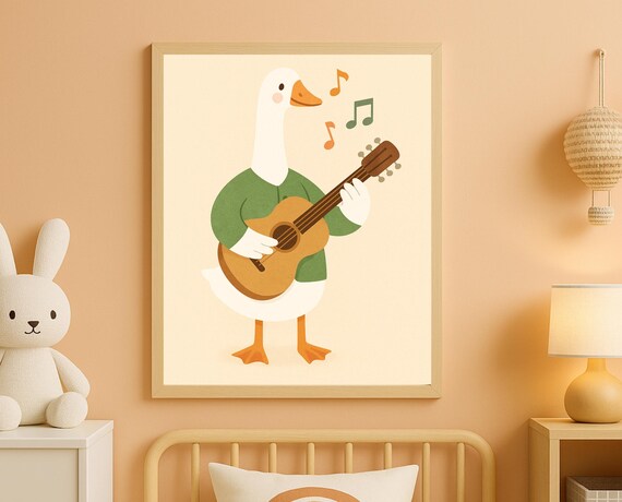 Guitar Playing Goose Poster Musical Notes Cute Animal Nursery Decor