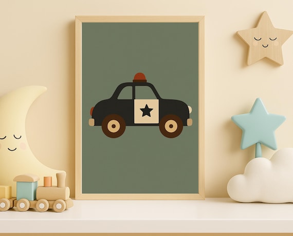 Retro Police Car Vintage Vehicle Nursery Decor For Boys Room Poster