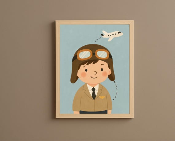 Pilot Boy Wall Art Nursery Decor For Boys Sky Adventure Toddler Poster