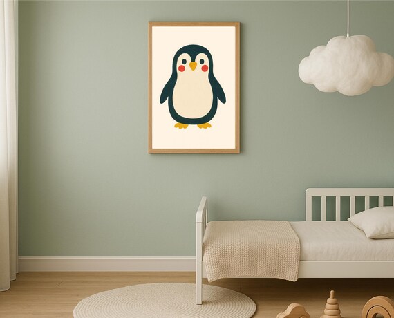 Cute Cartoon Penguin Nursery Wall Art Minimalist Arctic Animal Kids Room Decor