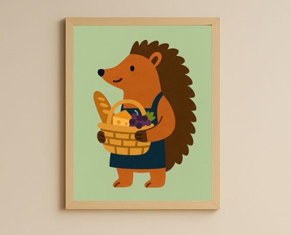 Picnic Hedgehog Wall Art Cute Animal Kitchen Print Hobby Series