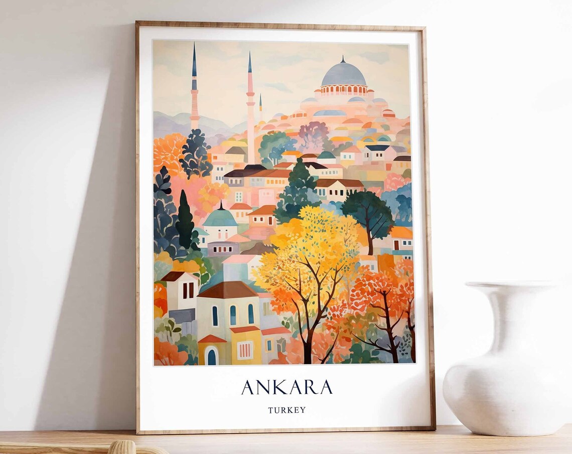 Ankara Poster Turkey Travel Cityscape Decor Modern Wall Art Home