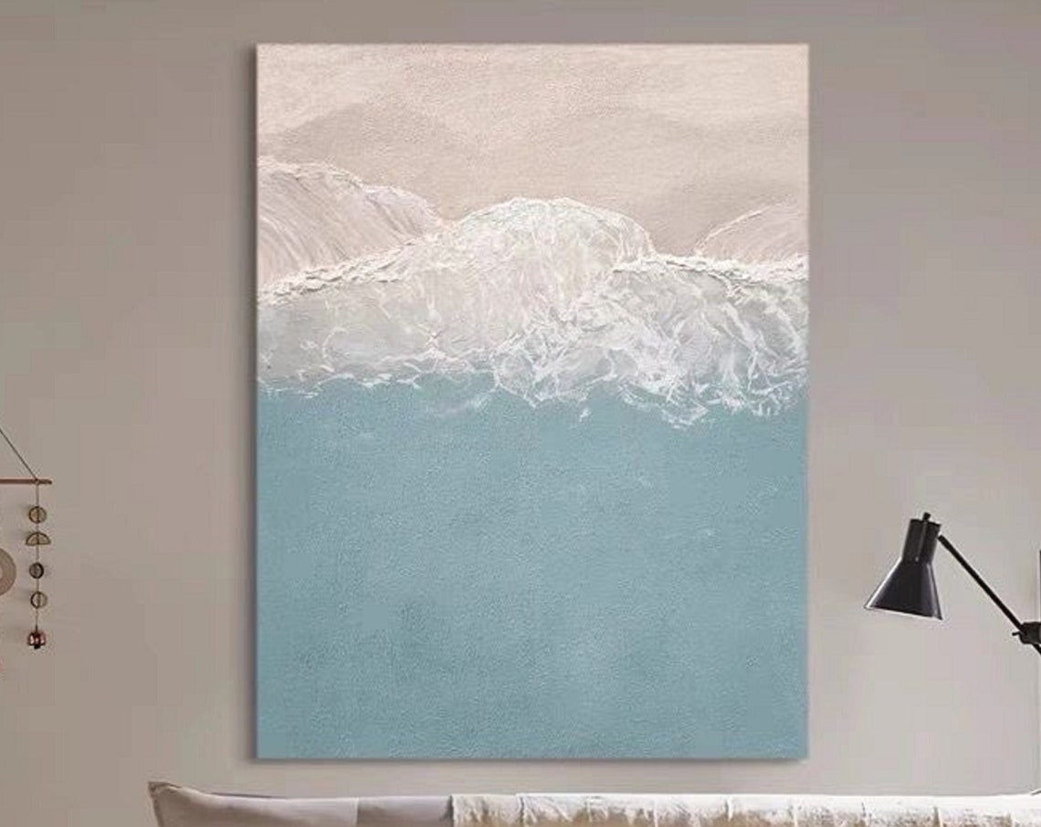 Aerial Ocean Wave White Foam Over Blue Water Coastal Art Poster