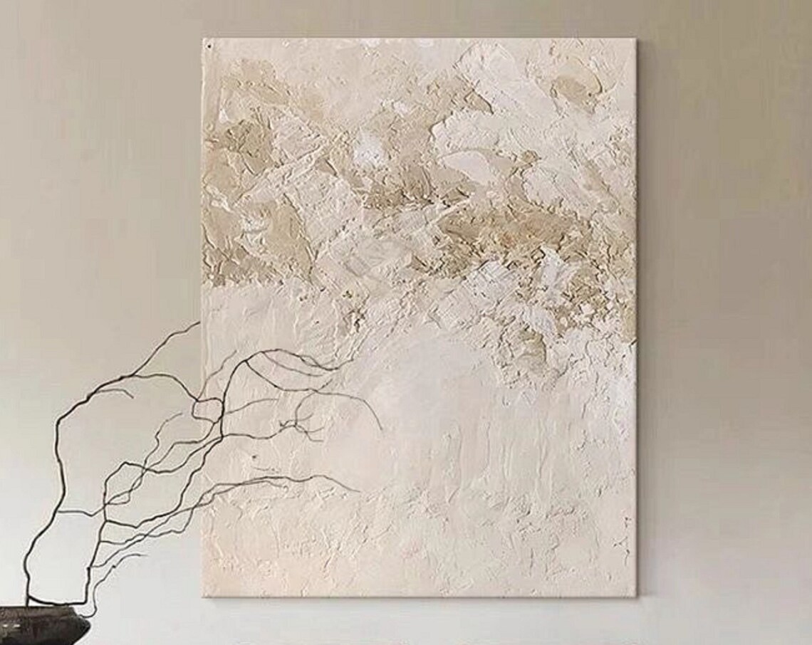 Cream White Heavy Texture Abstract Wabi Sabi Minimalist Art Poster - Image 4