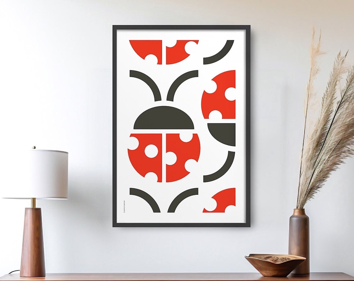 Abstract Red Ladybug Poster Geometric Insect Modern Pop Artwork - Image 5