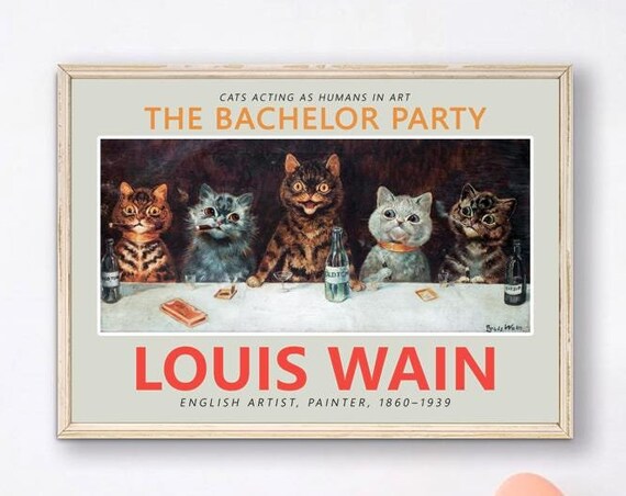 Louis Wain The Bachelor Party Cats Vintage Illustration Poster