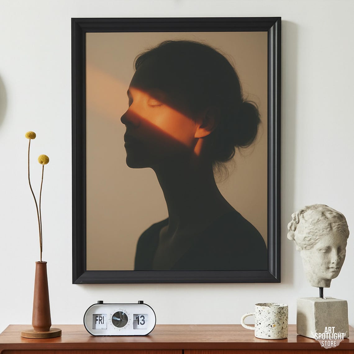 Woman in Profile With Warm Sunset Light Silhouette Art Poster
