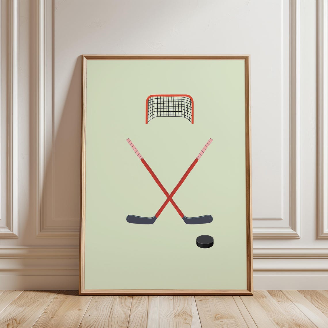 Minimalist Hockey Sticks Puck And Goal Sports Room Decor Poster