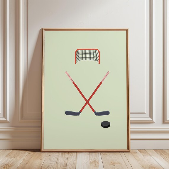 Minimalist Hockey Sticks Puck And Goal Sports Room Decor Poster