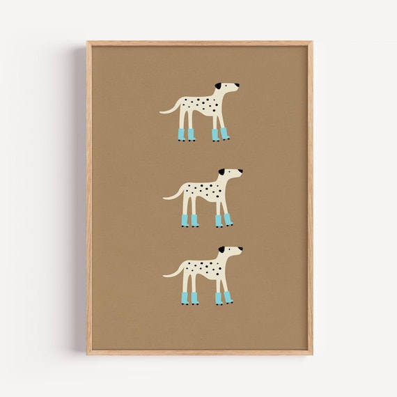 Roller Skating Dalmatians in Blue Boots Playful Kids Room Art Print