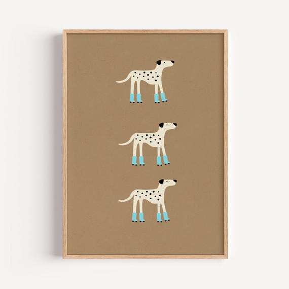 Roller Skating Dalmatians Rolled Poster Fun Dog Print For Kids Room Playful Animal Art Nursery Or Playroom Dcor