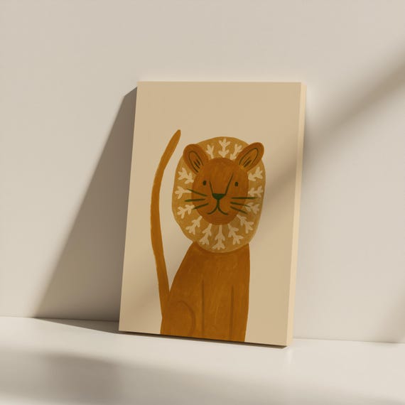 Lion Canvas Print Earthtone Safari Animal Art Minimalist Nursery Decor