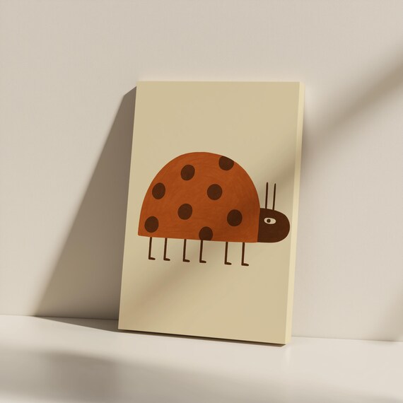 Cute Rust Ladybug with Polka Dots Minimalist Kids Nursery Poster