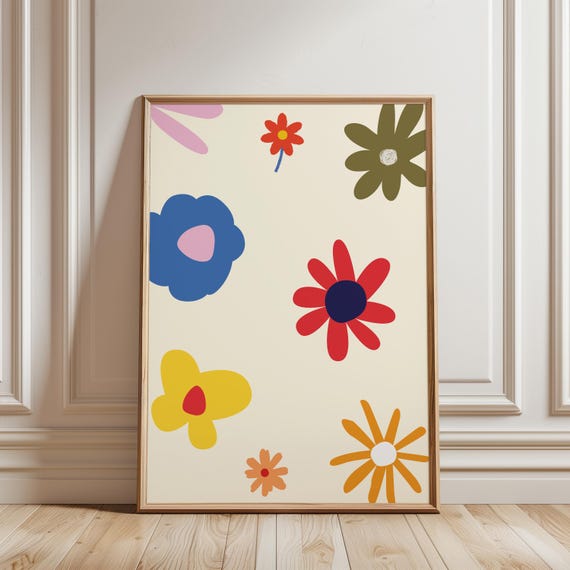 Colorful Floral Print Abstract Flower Illustration Art Boho Minimalist Botanical Decor