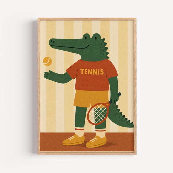 Tennis Crocodile Print Fun Sports Nursery Wall Art