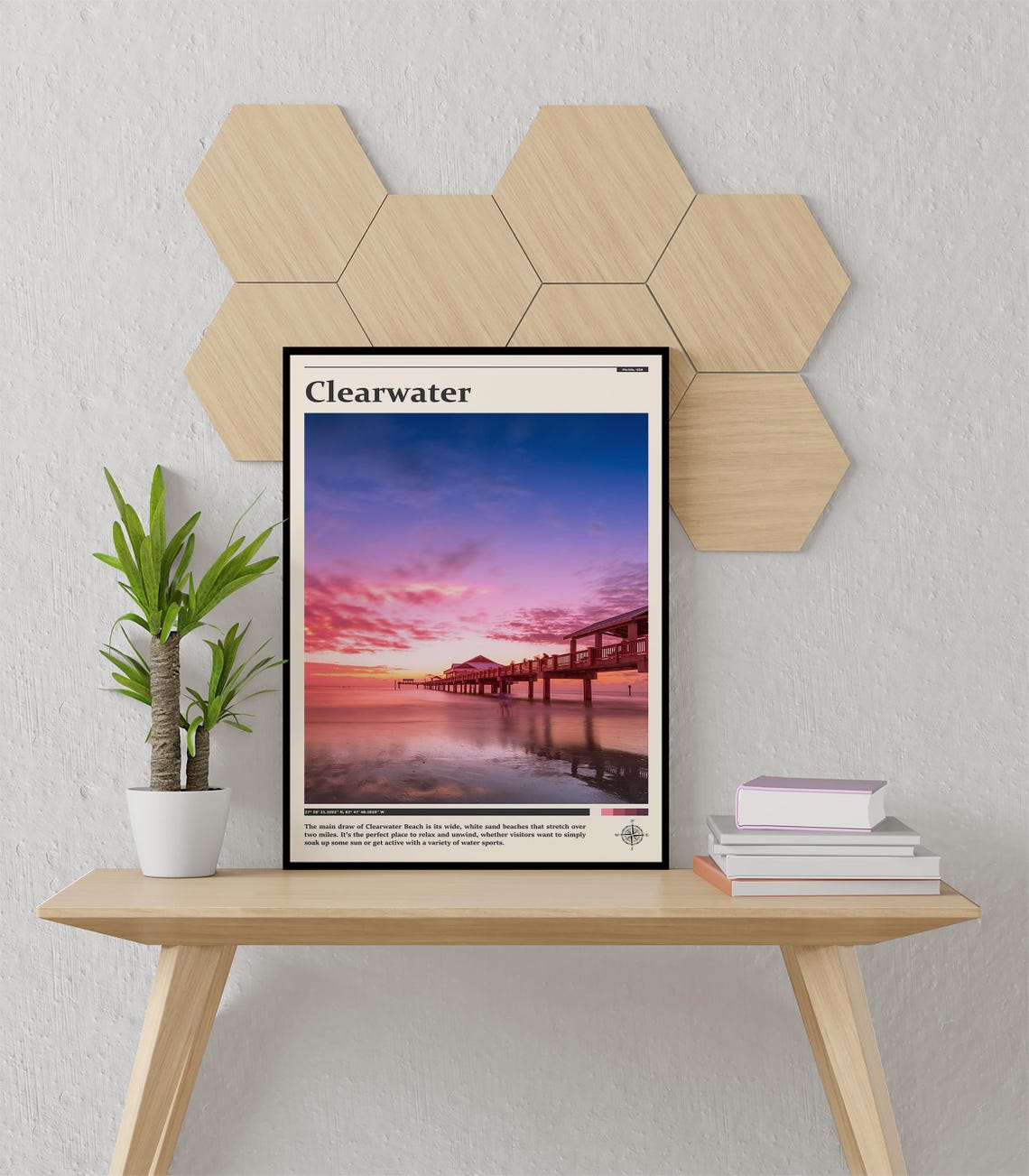 Clearwater Beach Florida Sunset Pier Pink Sky View Travel Poster - Image 3