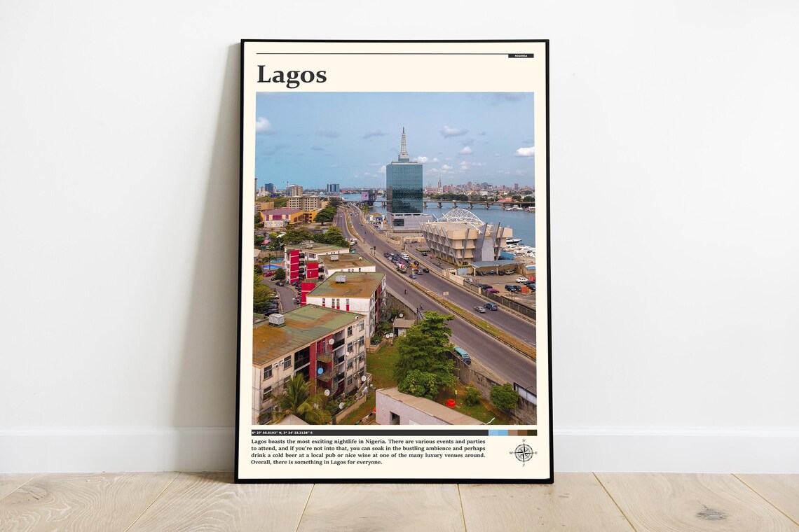Lagos Nigeria Aerial City Skyline Lagoon Africa Urban Travel Poster