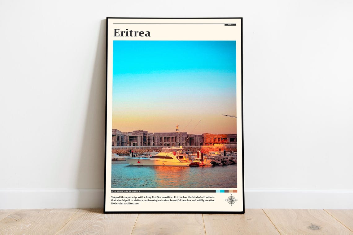 Eritrea Sunset Marina Boats Red Sea Coast Africa Harbor Travel Poster