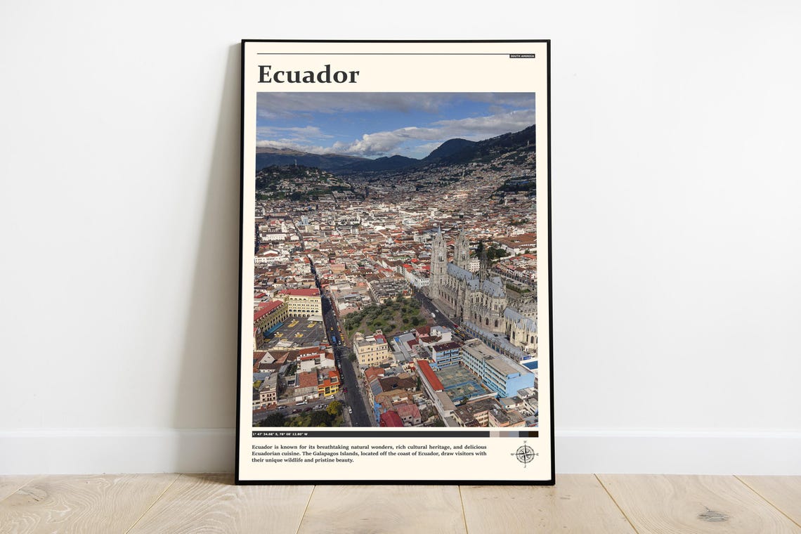 Ecuador Colonial City Aerial View With Mountains Cathedral Poster