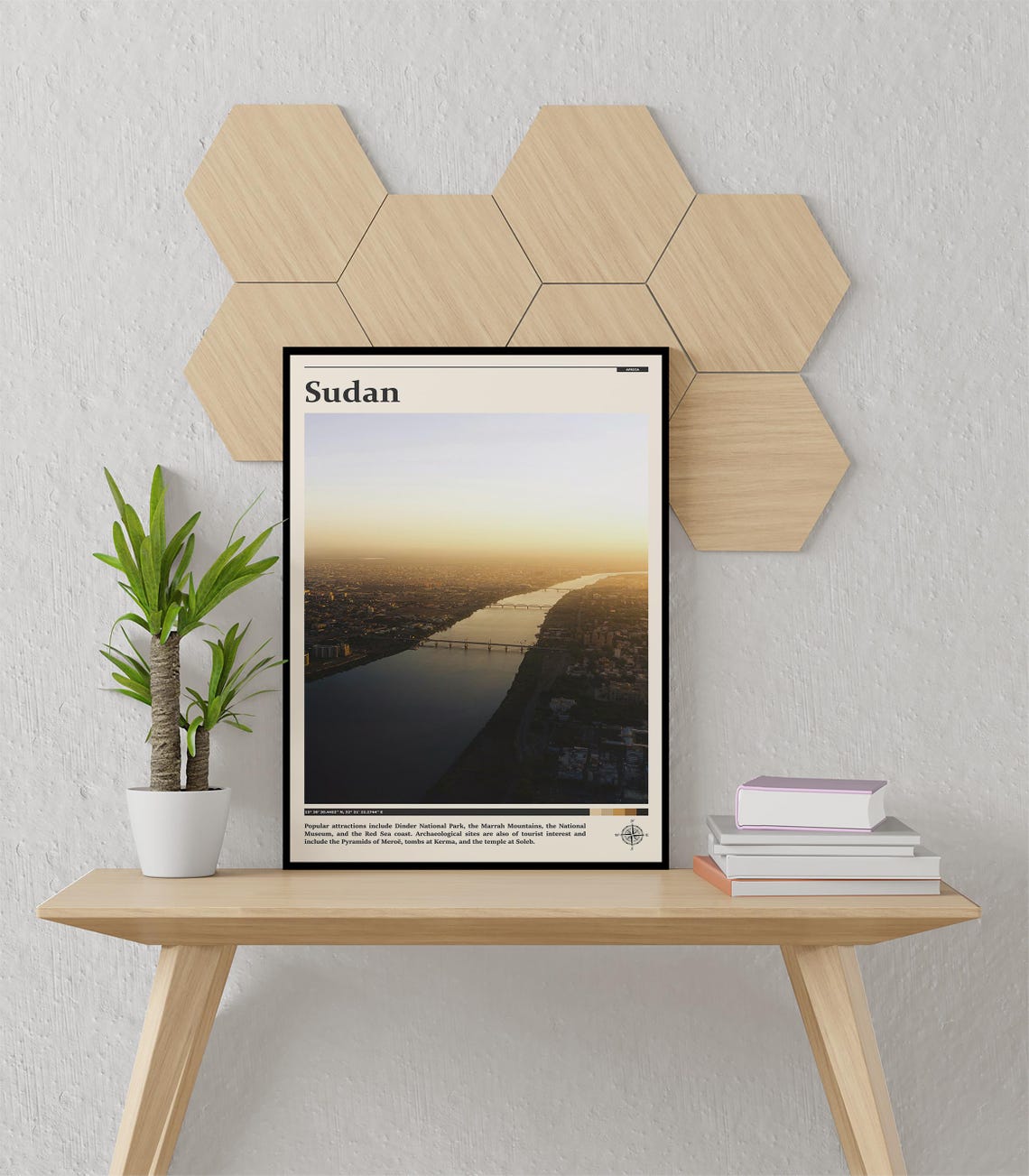 Sudan Africa Golden Nile River Sunset Bridges Aerial Travel Poster - Image 2