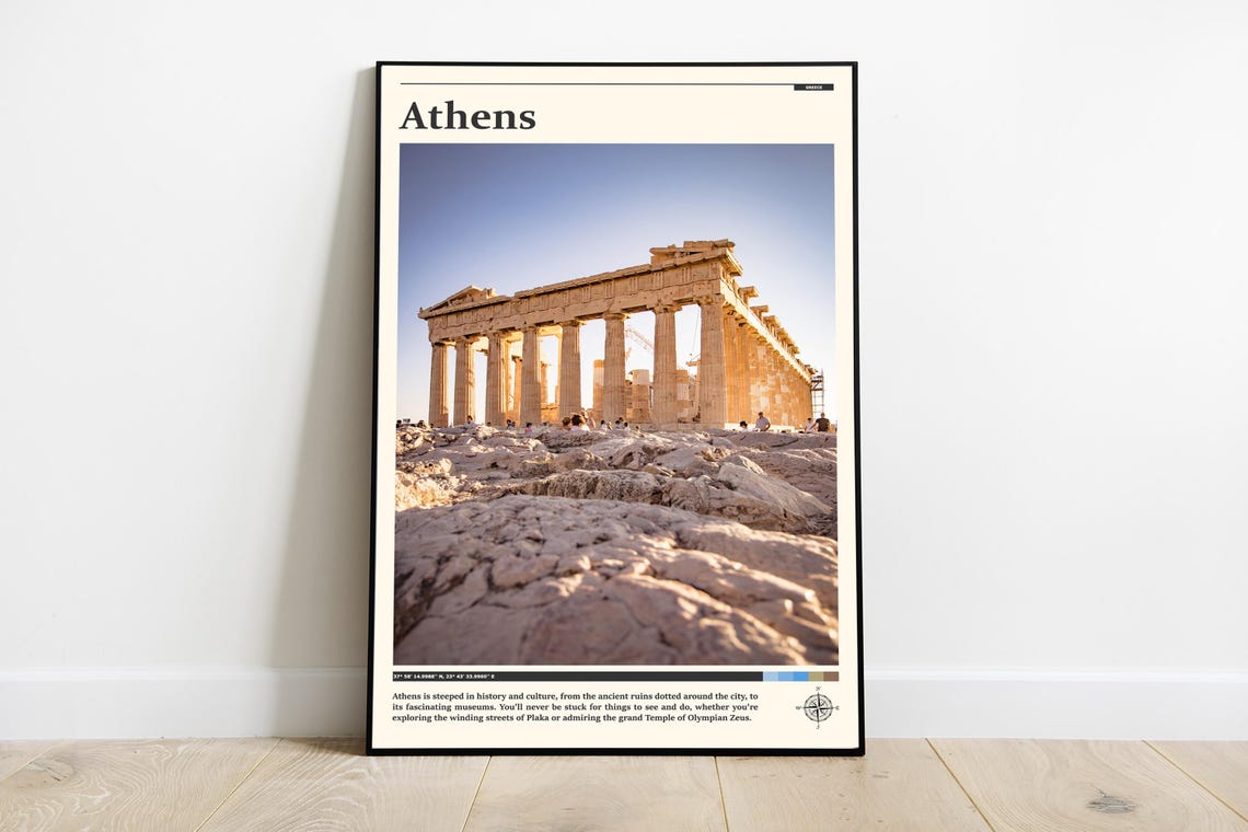 Athens Greece Parthenon Ancient Ruins Sunset Photography Poster