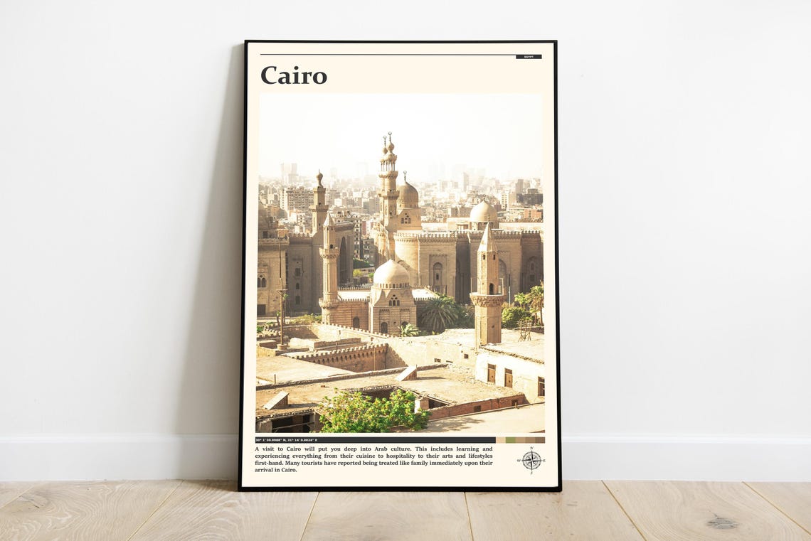 Cairo Egypt Islamic Mosques Minarets Old City Skyline Travel Poster