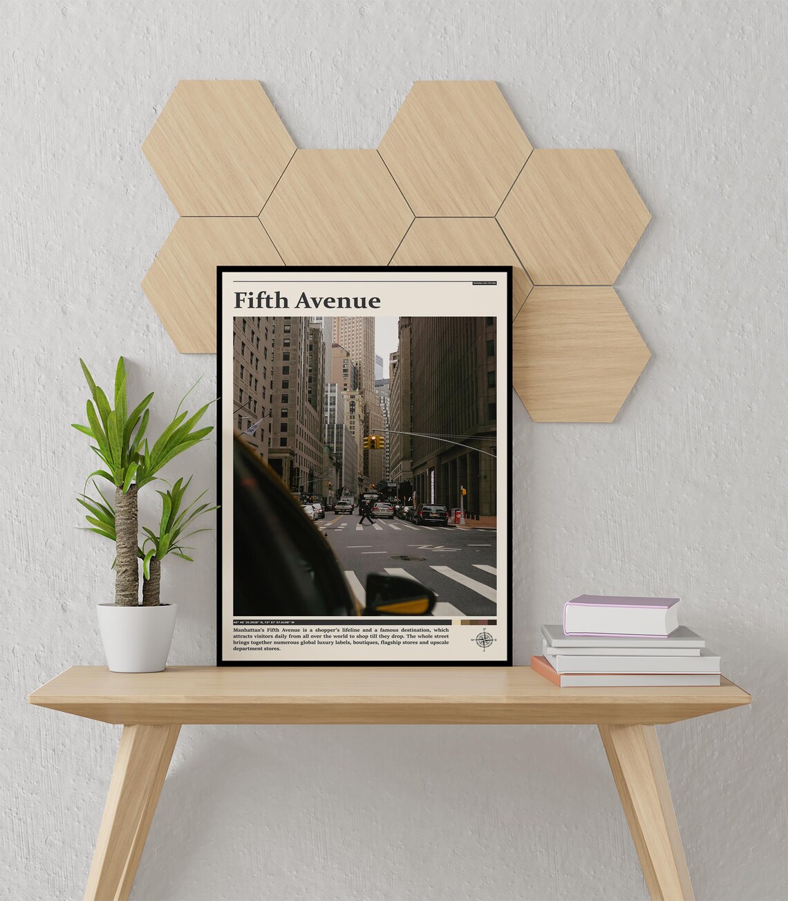 Fifth Avenue New York Yellow Taxi Street Canyon Travel Poster - Image 2