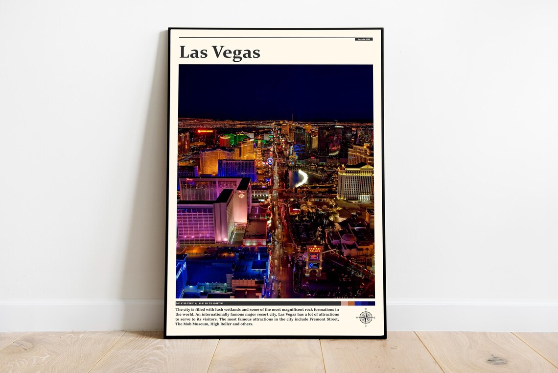 Las Vegas Strip Aerial Night View Neon City Lights Nevada Poster