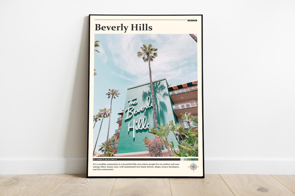 Beverly Hills California Iconic Sign Palm Trees Landmark Poster