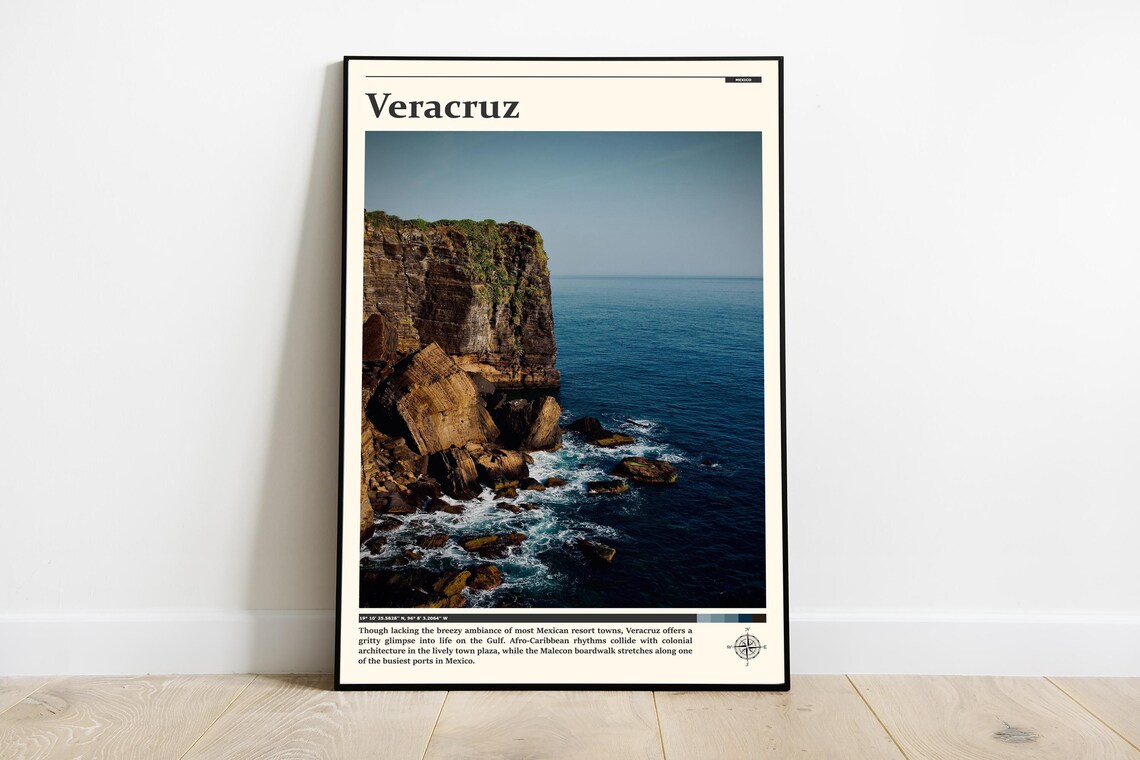 Veracruz Mexico Gulf Coast Cliffs Crashing Surf Travel Poster