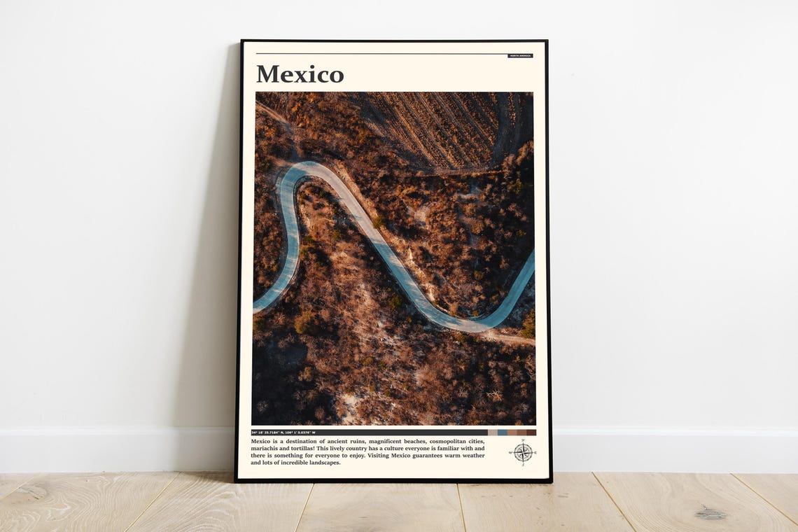 Mexico Winding Mountain Road Aerial Desert Switchback Travel Poster