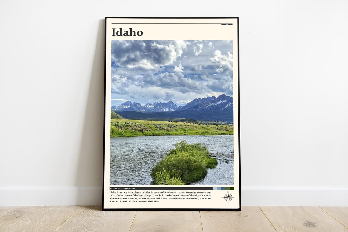 Idaho Mountain River Valley Scenic Landscape Gem State View Poster