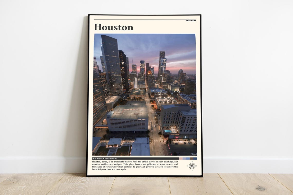 Houston Downtown Skyline Sunset Aerial Texas City Lights Poster