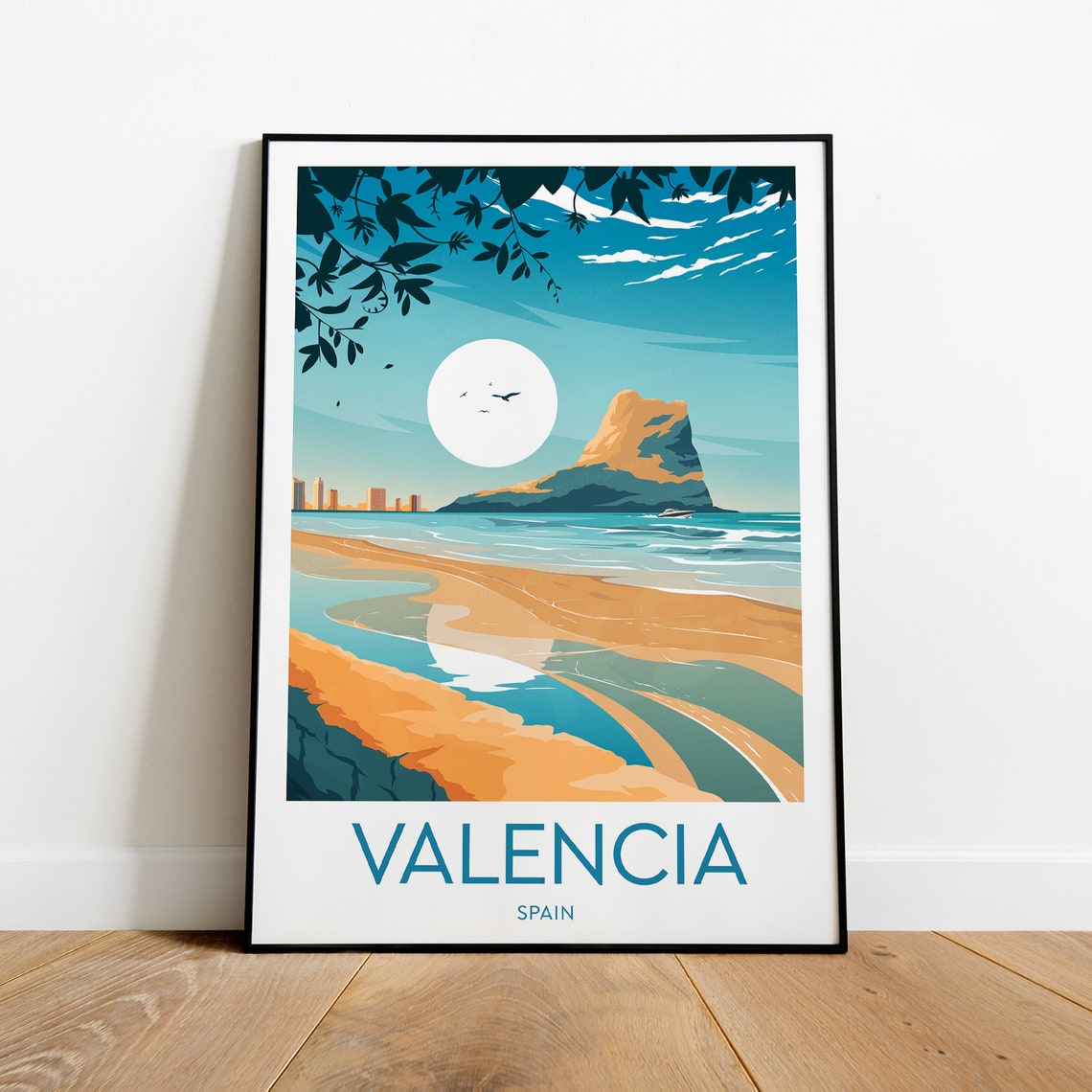 Valencia Spain Sunlit Beach and City Skyline Vintage Travel Poster - Image 2