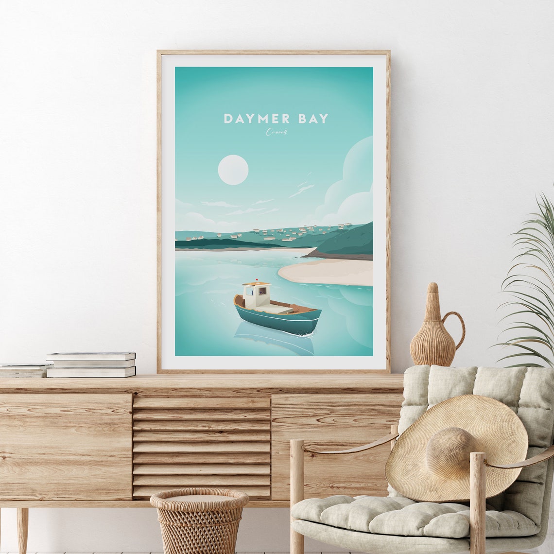 Daymer Bay Cornwall Fishing Boat Bay Minimalist Travel Poster