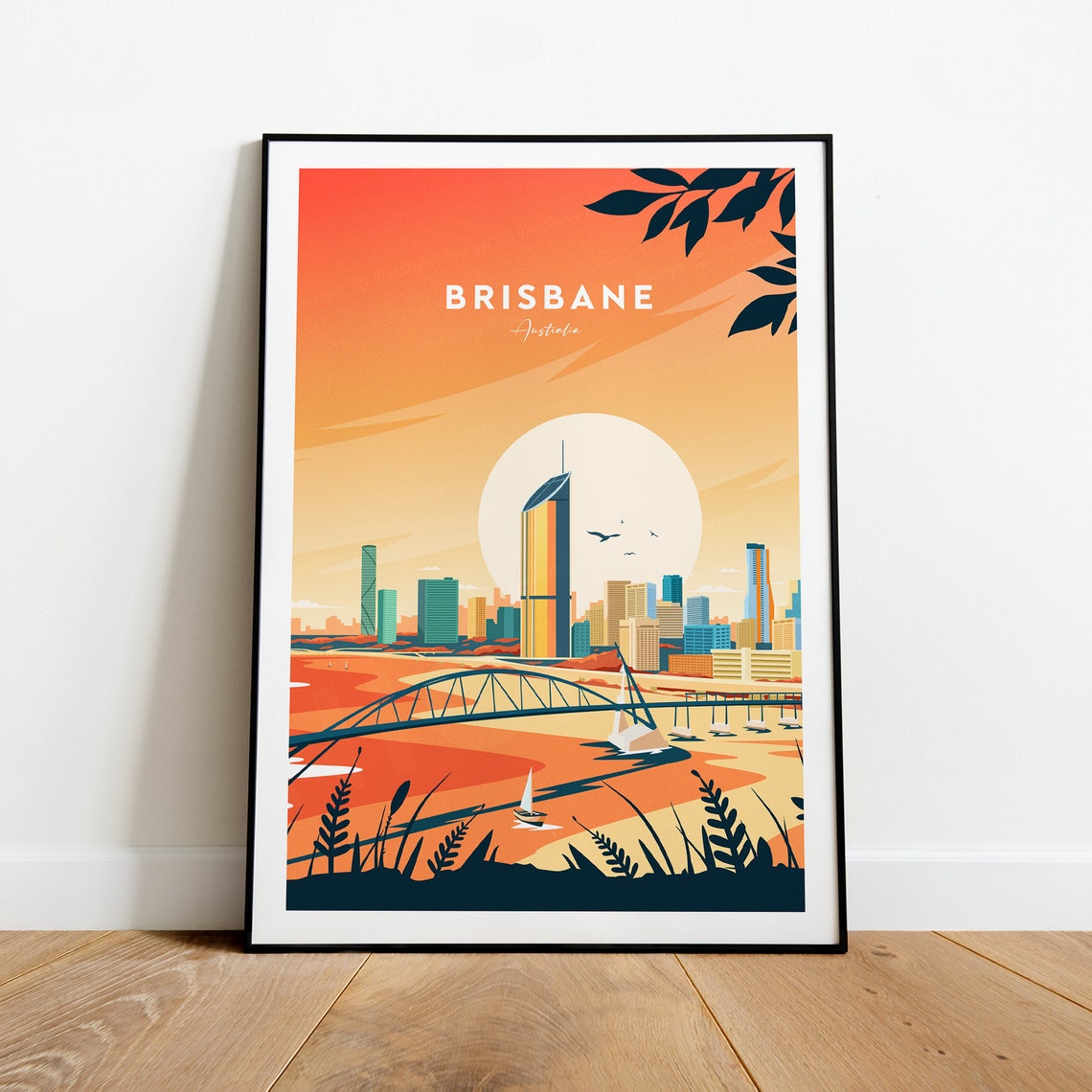 Brisbane Australia Sunset Skyline Story Bridge Travel Poster - Image 2
