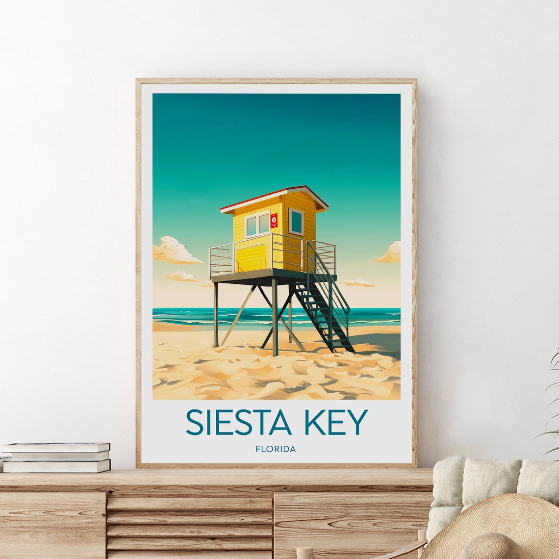 Siesta Key Florida Yellow Lifeguard Tower Beach Travel Poster - Image 2